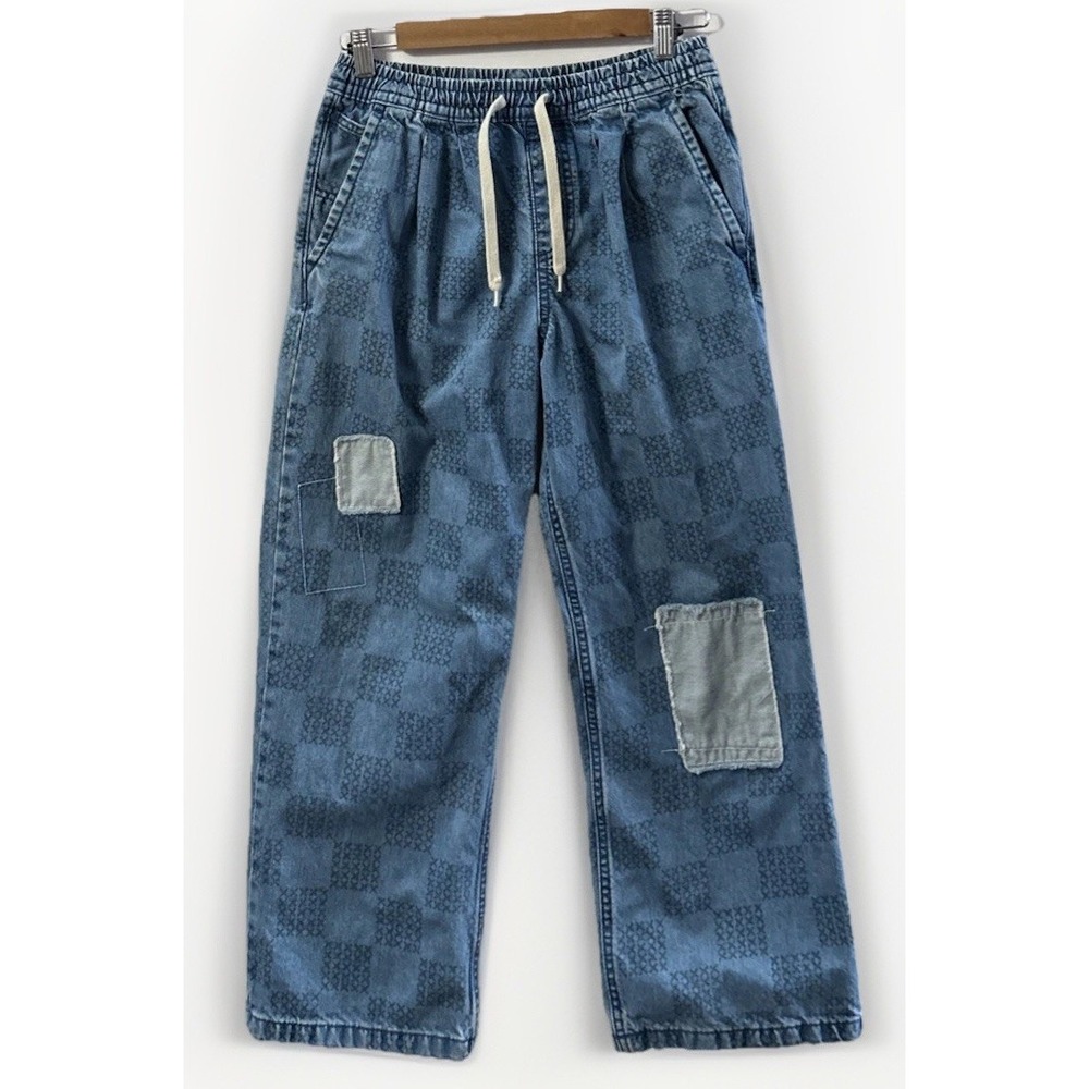 Women's Vans Range Elastic Drawstring Mended Check Range Crop Jeans XS Skate Y2K